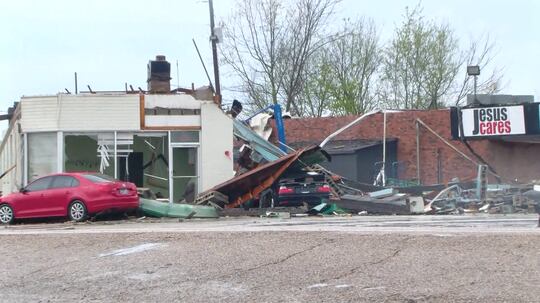 Tornado damage in Selmer, Tennessee, Thursday, April 3, 2025