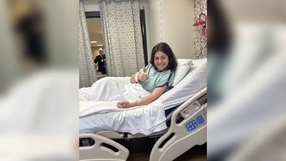 Sheridan Harris in the hospital after her bicycle accident, which left her with chronic pain