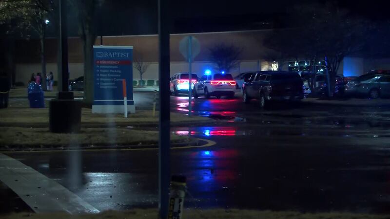 The scene outside Baptist Memorial Hospital - DeSoto during a lockdown Tuesday evening that...