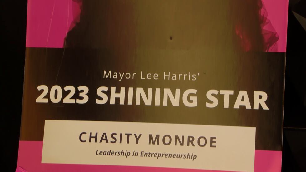 Shelby County Mayor Lee Harris' 2023 Shining Star award for Chasity Monroe, founder and CEO of...