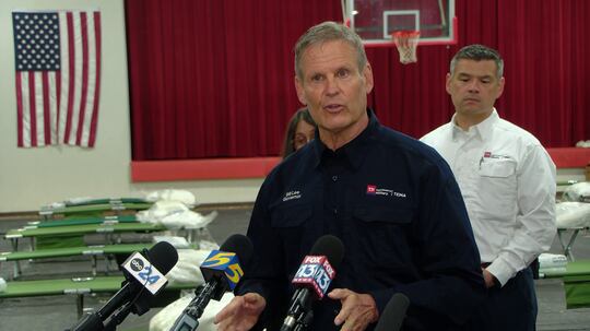 Tennessee Governor Bill Lee visits McNairy County to survey storm damage, Thursday, April 3, 2025