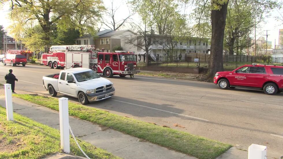 Memphis Fire Department at scene of balcony collapse at Medical District complex on Peabody...