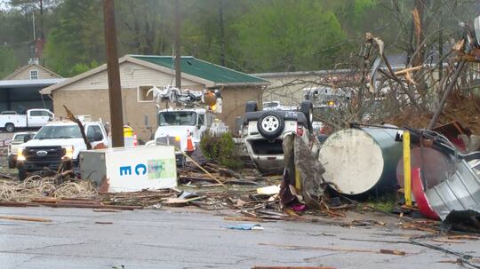Tornado damage in Selmer, Tennessee, Thursday, April 3, 2025