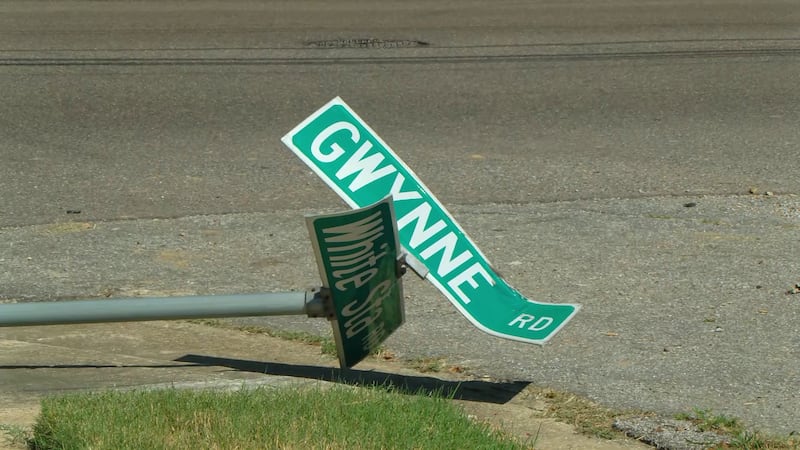 Powned street sign at White Station Road and Gwynne Road, located outside the home of Memphis...