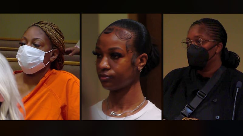 (L-R) Tametria Norry, 49; Amilya Hardin, 21; and Sabrina Powe, 43, during their Wednesday,...