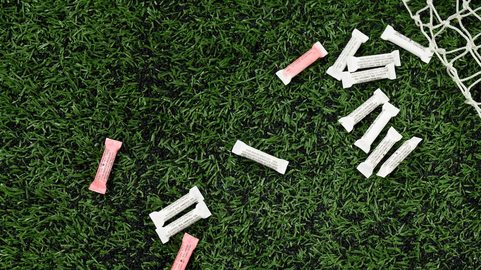 FILE - Smelling salts lay on the sidelines during an NFL football game between the...