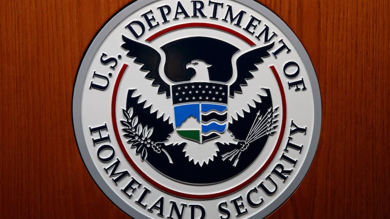 FILE - In this June 28, 2019, file photo the Department of Homeland Security (DHS) seal is...