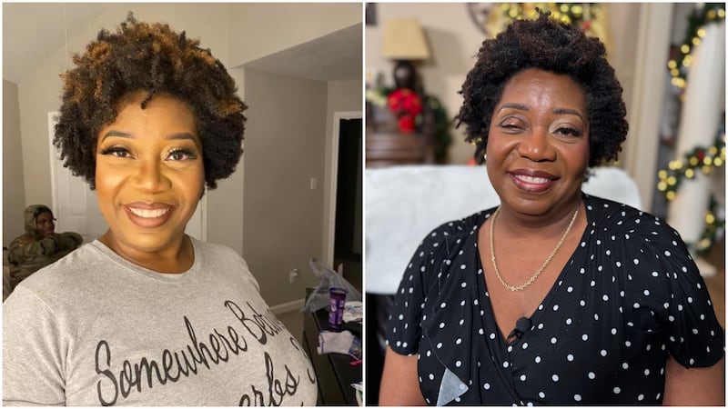 Candra Rogers is seen before and after the attack.