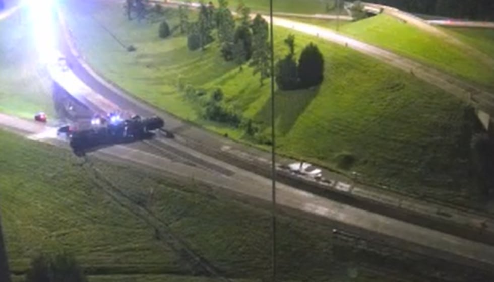 Overturned semi-truck on I-40 West just past North Watkins Street, Friday, June 12, 2026