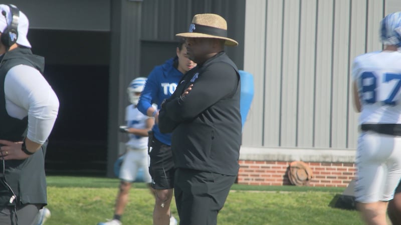 Memphis football head coach Charles Huff at the first spring practice for the Tigers on March...