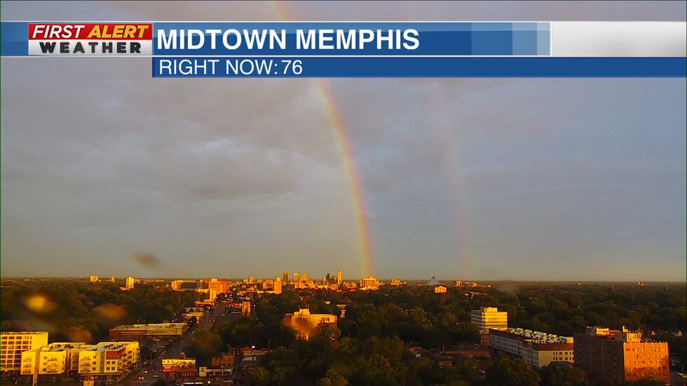 Double rainbow captured via skycam of Midtown Memphis