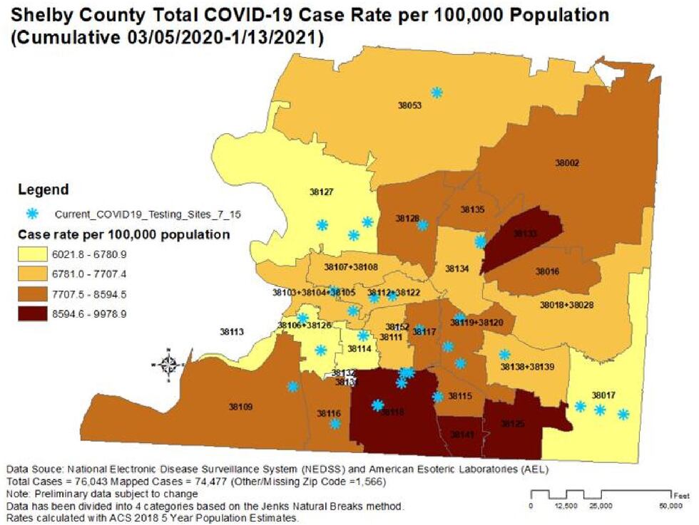 Shelby County total COVID-19 Case Rate per 100,000 population