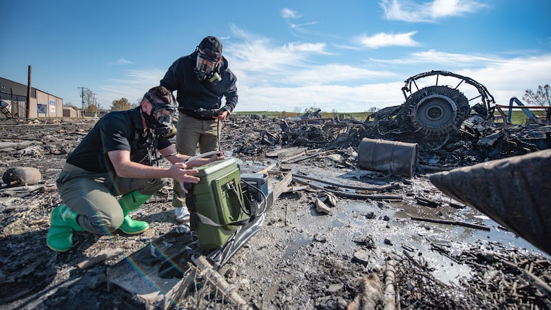 In this photo provided by U.S. Air National Guard, members of the Kentucky National Guard's...