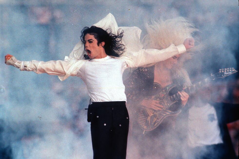 FILE - Michael Jackson performs during the halftime show at the Super Bowl in Pasadena,...