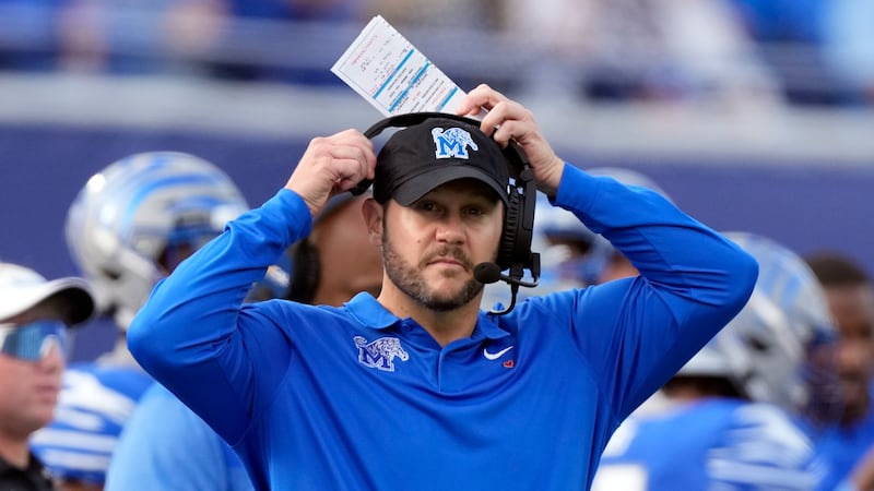 Memphis head coach Ryan Silverfield watches from the sideline in the first half of an NCAA...