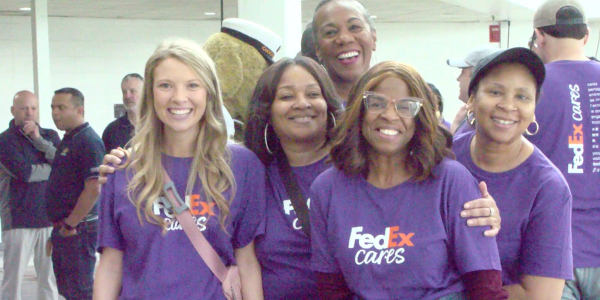 FedEx employees assemble care packages for global organizations