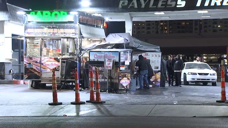 Two people were taken to the hospital after a car crashed into a taco stand in downtown Las...